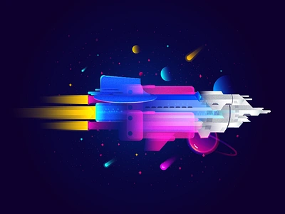 Futuristic Spacecraft colorful spaceship gradient illustration planet rocket sky space space ship spacecraft