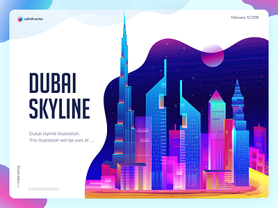 Dubai Skyline Illustration arab emirates skyline building burj khalifa dubai gradient poster skyline trend uae vibrant color
