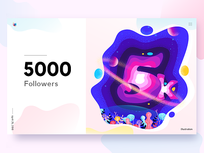 5k Followers 5 5000 5k color followers illustration leaf number planet poster space