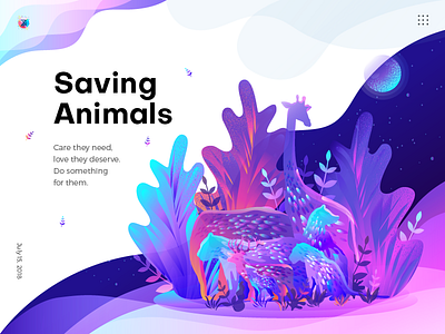 Saving Animals Illustration animals banner flat design gradient color illustration jungle leaf night noise poster trend wallpaper
