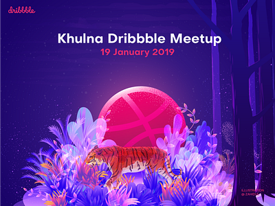 Khulna dribbble Meetup animal banner design dribbble forest illustration jungle meetup poster tiger ui illustration