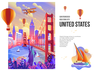 San Francisco and New York City illustration