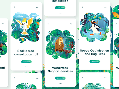 Wildpress app illustration vol. 2 animals app illustration digital artwork icon illustration illustrator jungle ui illustration vector web page illustation