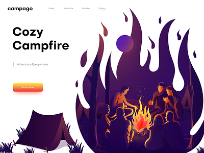 Cozy Campfire Illustration campfire home page illustration illustration landing page illustration night illustration people ui illustration vector web page illustration