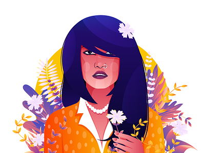Girl with flower digital art gradient color illustraion ui illustration vector women