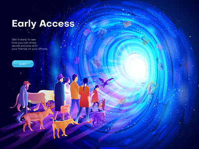 Hero image illustration for Early Access animals app illustration banner design colorful illustraion digital art hero images human illustraion illustrator outer space outerspace people illustration portal poster design space ui illustration vector web page illustration website illustration