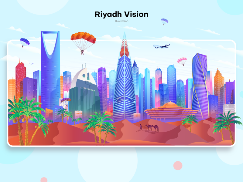 Riyadh Vision Illustration app illustration app screen buildings city illustration desert home page illustration illustration landing page illustration riyadh skyline ui illustration vector design