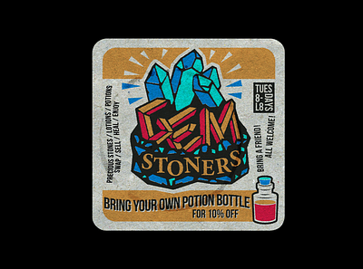 Gem Stoners - From 'Clubs & Communites' beer beermat black clubs coaster crystals gemstones holistic illustration overprint potion retro screenprint texture vector