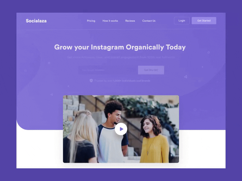 Socialaza Landing page animation app clean grow illustration instagram interaction design interactions landing page minimal simple ui ux web website