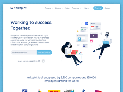 talkspirit New Landing Page coworkers digital transformation enterprise social network illustration people working social webdesign