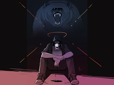 Never again is what you swore art bear character character design dark digitalart illustration man never again skull