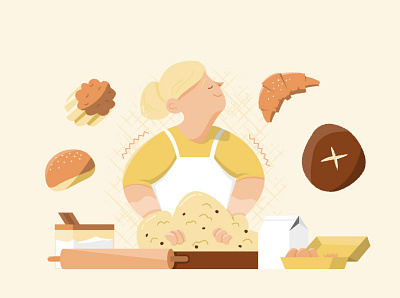 Bake That! adobe illustrator baking bread illustration kneading vector vector illustration woman