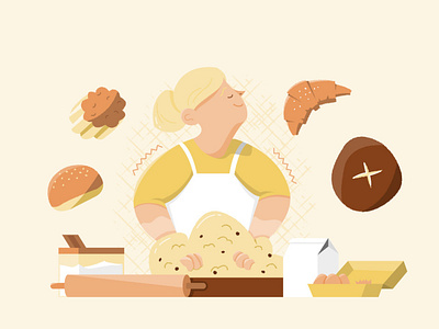 Bake That! adobe illustrator baking bread illustration kneading vector vector illustration woman