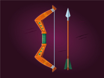 The Golden Viking's Bow adobe illustrator arrow bow game art gold illustration runes turquois vector vectorart vectorillustration viking