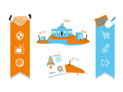 Services of an internet agency blue client icons illustration orange service vector