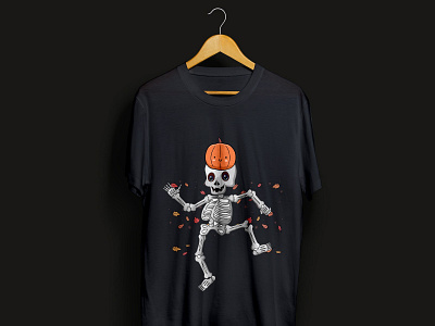 Dancing Skeleton With Pumpkin T shirt design graphic design halloween illustration pumpkin skeleton t shirt t shirts tee typography vector