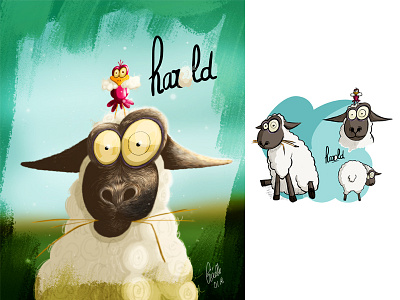 Harold bird character color illustration sheep