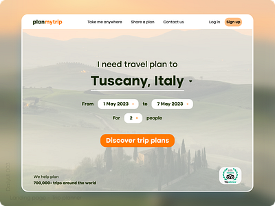 Daily UI 003 | Landing Page app branding daily dailyui design illustration landing logo page planner product travel trip ui ux vector website