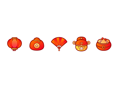 Spring Festival Icons drum icons set illustration lantern pig purse spring festival ui