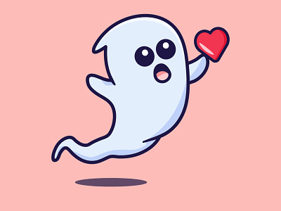 cute ghost adobe illustration art work cartoon ghost character design cute cute design design ghost graphic design heart illustration logo vector