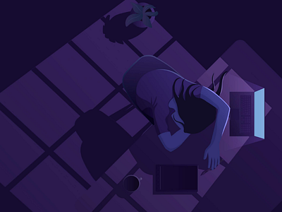 Exhausted after a long day exhausted girl illustration illustrator laptop night shadows sleeping table