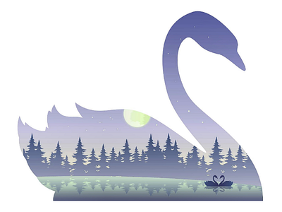 Swan Lake doubleexposure illustration illustrator lake moon night swan