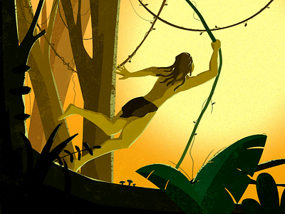 Tarzan Swinging digitalart illustration illustrations sunset swinging tarzan trees vines