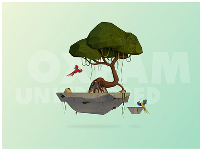 Oxfam Unwrapped 2 3d after effects animation app charity fresh gradient green low poly oxfam parrot rainforest tree
