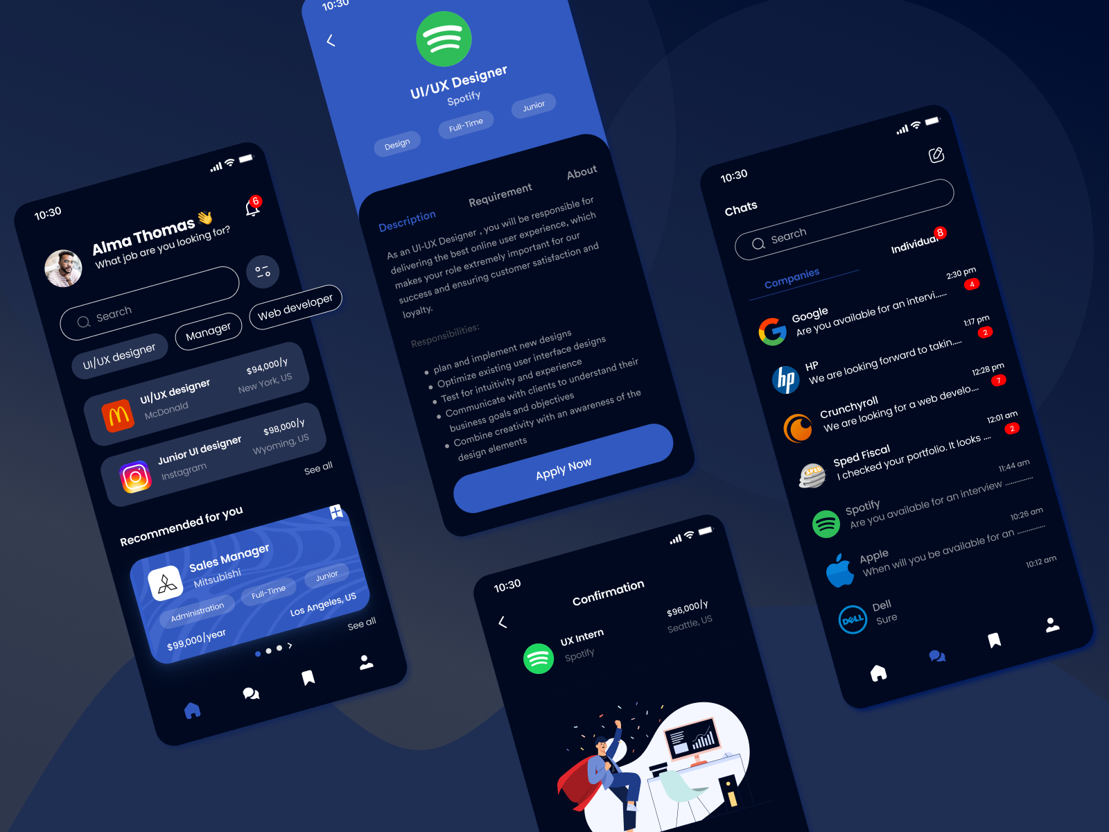 Job App Dark UI by Duskinger on Dribbble