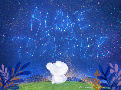 Alone Together bear character cute cute art design fantasy galactic galaxy illustration magical night starry night stars