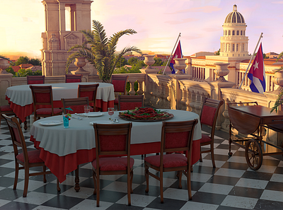 Terrace view restaurant Cuba, 3D game scene 3d 3d artist 3d model 3d modeling 3dartstudio 3dstudio aaagameartstudio artaoutsource game art