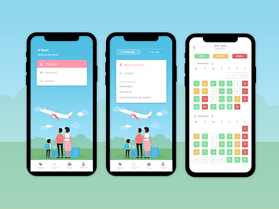 Travel App app blue booking calendar clean design flights illustration ios iphone minimal mobile sky travel ui ux vector white