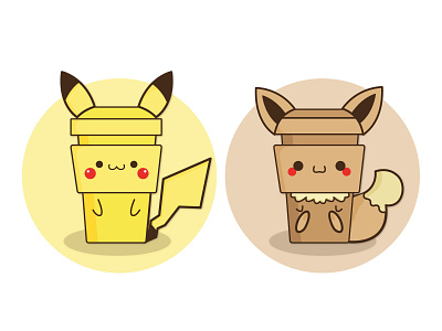 Pokemon Coffee Cups | part 1 adobe art brown cartoon coffee colors cups cute drawing illustration pokemon vector yellow