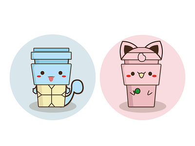 Pokemon Cups | pt 2 adobe art blue coffee cute flat illustration pastel pink pokemon vector