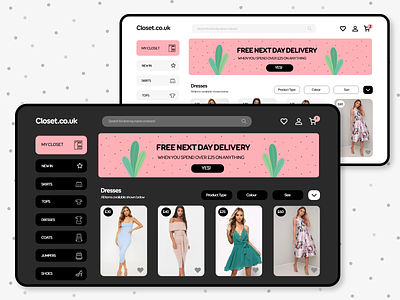 Fashion Web App | Closet.co.uk in Dark Mode adobexd app black dark mode design ecommerce fashion graphicdesign inspiration minimal peach pink project ui uidesign ux uxdesign web website website concept