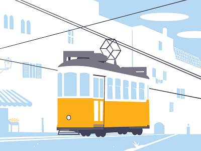 Tram in Losbon graphic design illustrator postcard vector