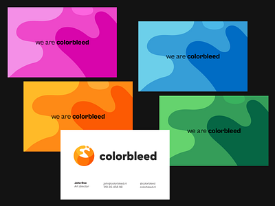 Colorbleed business cards animation bleed brand branding circle color creative dynamic icon liquid logo mark marketing negative pattern print space sphere splash studio