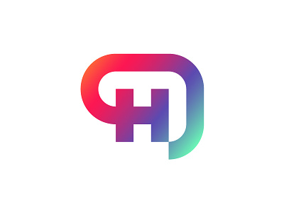 H monogram | Logo concept for messaging and notification app bubble text gradient colorful colors friendly happy geometric geometry grid h social chat technology notification hmu
