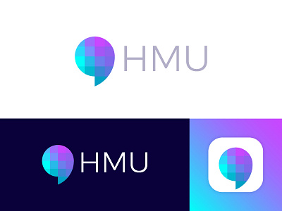 HMU logo | Messaging and notification app brand branding app bubble chat chatting chat sms social hmu hit me mark icon logos message messaging notification people colorful pixel pixelated up web technology text