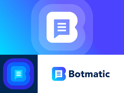 Botmatic logo concept | Chatbot platform automation smart app b box bubble bot robot chat bot social chatbot monogram letter future futuristic icon brand branding message conversation platform negative space task auto automatic