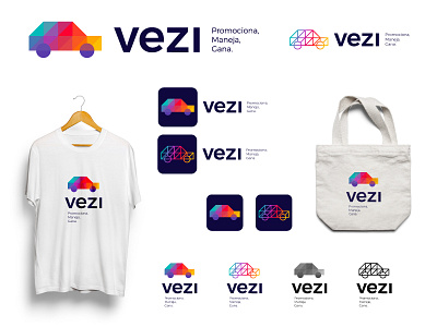 Logo for vezi | Car Advertising Company branding freshness tech car advertising ads creative colorful logo icon mark brand technology marketing digital transport transportation