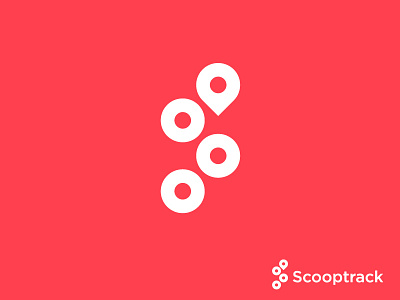 Scooptrack logo concept aggregator dynamic place data connect connecting fast bolt energy find search track icon mark location pin local arrow product engine service s pin monogram searching news up