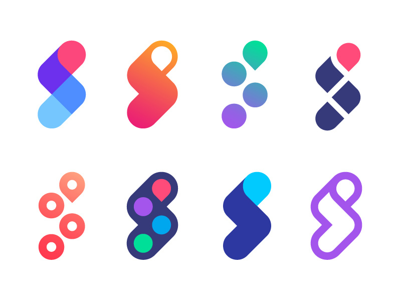 Logo concept versions for Scooptrack | Search engine (unused) s pin monogram icon mark location find search track data connect connecting searching news up fast bolt energy pin local arrow product engine service aggregator dynamic place technology negative space hidden smart scoop lighting light bolt