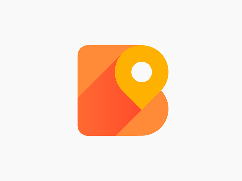 B + pin logo concept for all-in-one ride hailing app (unused) for sale car taxi cab negative space minimalistic map local lettering moving icon ride brand energy dynamic app icon mark drive cab auto location shadow fast b monogram letter