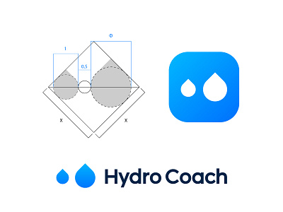 Logo concept for Hydro Coach (wip) app icon mark coaching reminder motivation drops drop water fit fitness golden ratio hydration health lifestyle life increasing drink learn