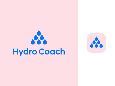 Hydro Coach logo design | Hydration app app icon mark arrow pyramid progress coaching reminder motivation drops drop water evolution sport fitness golden ratio hydration health lifestyle life increasing drink learn