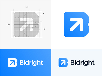 Logo concept for construction bidding platform ( sold ) arrow letter icon bid b monogram branding connect job find contracting contract brand mark wordmark growth right up negative search all in one contractor space grid network