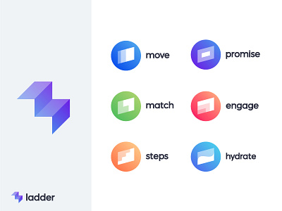 Icons for Ladder | Fitness caching app arrow arrows fit fly up marketing health coach l negative space ladder fitness progress leader sport dynamic letter lettering 3d level levels steps monogram growth sportive stair stairs step symbol mark brand wellness growth success