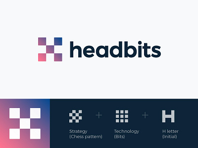Logo concept for Headbits (wip) chess pattern letter h head bits monogram icon wordmark monogram lettering consulting pixel gradient mark software strategy technology square
