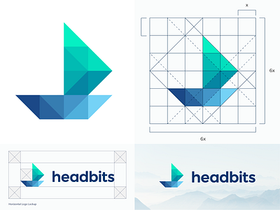 Digital sailboat logo for Headbits mark icon brand branding modern logos direction arrow sea ocean marketing consulting tech bits head water